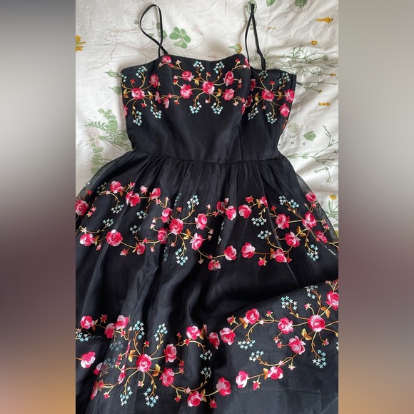 Betsey Johnson Dresses & Skirts - pretty black floral embroidered tutu dress. silk shell and polyester inside.